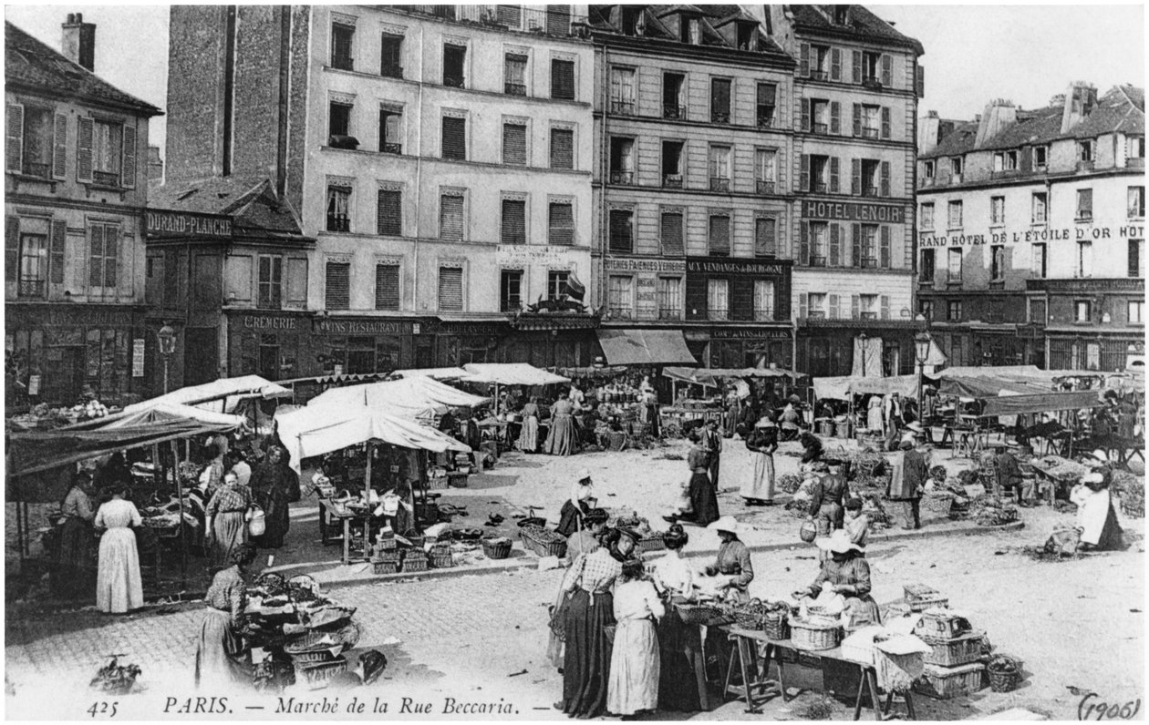 Pocztówka przedstawiająca Place dAligre i Marche Lenoir, Rue Beccaria, Paryż, 1906 autorstwa French Photographer