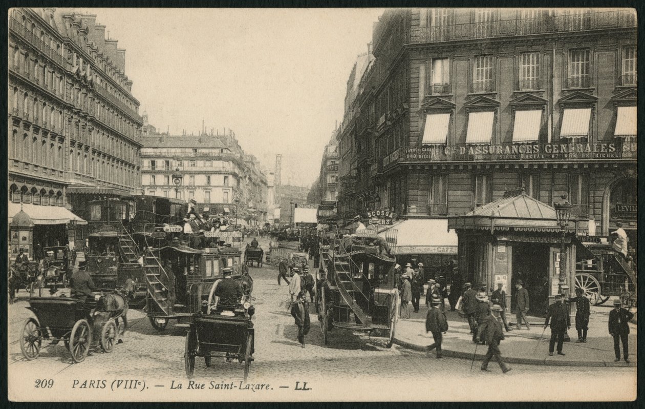 Pocztówka przedstawiająca Rue Saint-Lazare w Paryżu, ok. 1900 (fotolit) autorstwa French Photographer