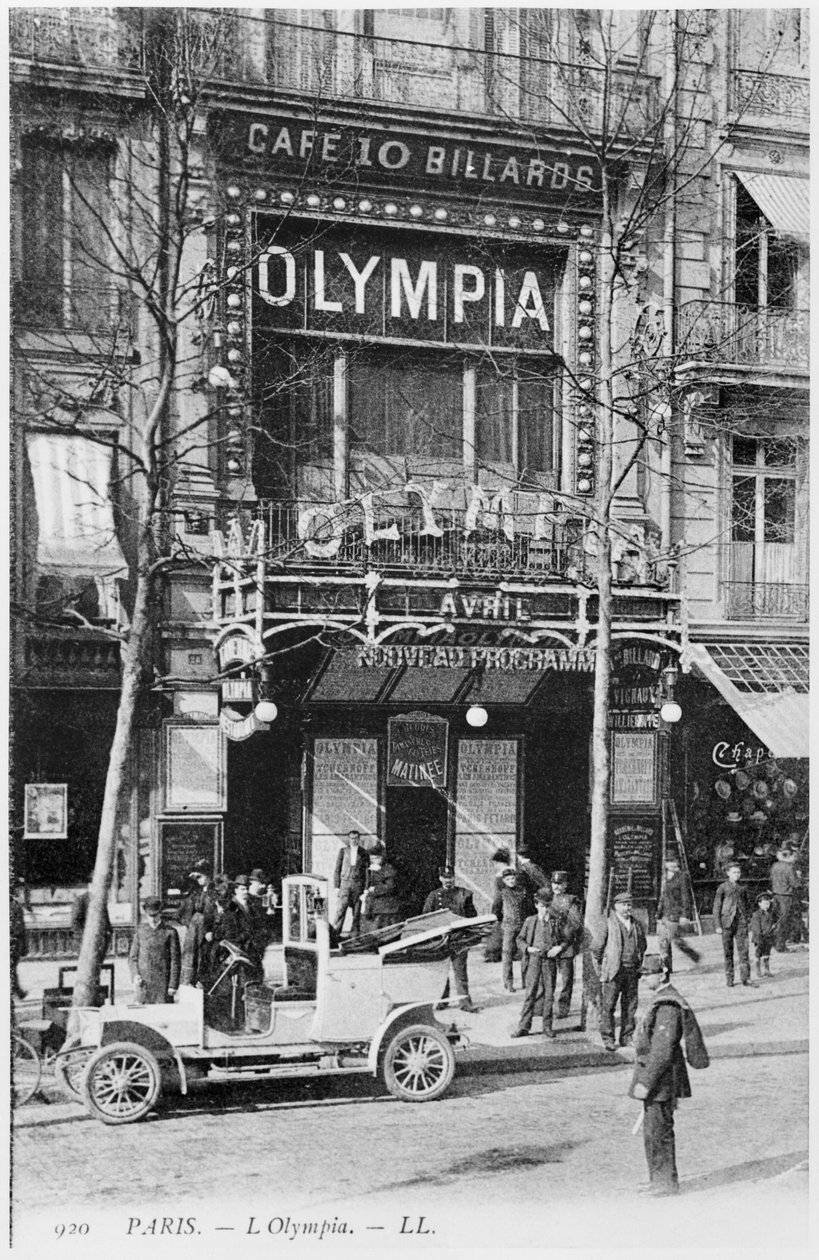 Pocztówka przedstawiająca salę muzyczną Olympia, 28 Boulevard des Capucines, Paryż, początek XX wieku autorstwa French Photographer