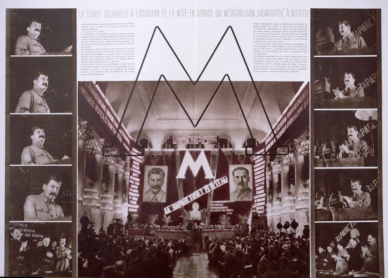 Stalin inaugurujący metro Kaganowicz w Moskwie, z artykułu w LU.R.S.S. pl budowa. sierpień 1935 autorstwa French Photographer