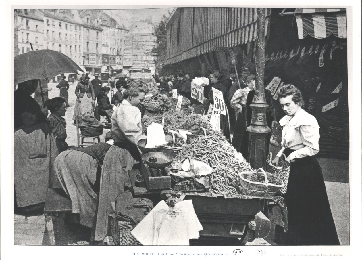 Kupiec uliczny przy rue Mouffetard, Paryż, 1896 autorstwa French Photographer