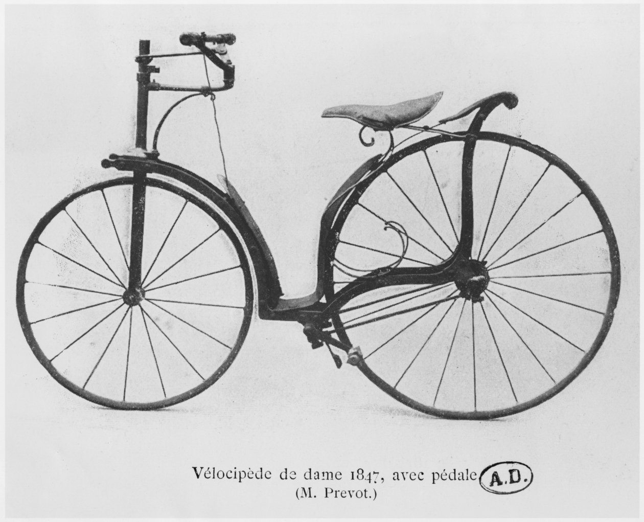 Velocipede dla damy zaprojektowany w 1847 roku, z pedałami autorstwa French Photographer