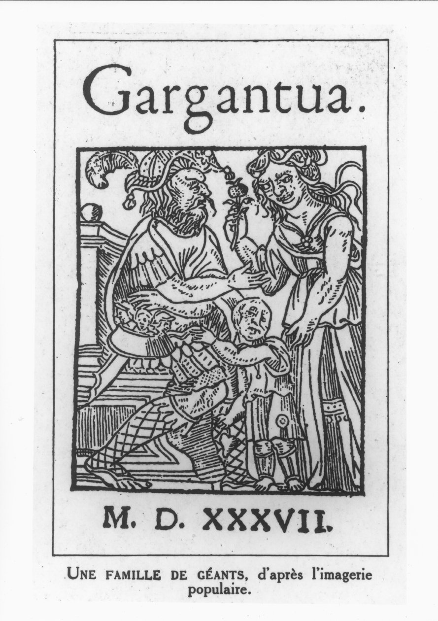 Rodzina gigantów, ilustracja z „Gargantua” Francois Rabelais (ok.1483-1553) 1537 (ksylografia) autorstwa French School