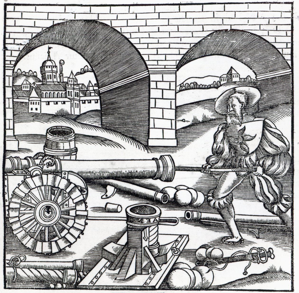 یو سړی د توپ بارول، د Publius Flavius ​​Vegetius Renatus (fl.390) لخوا د "De re Militari" انځور، د کریسټین ویچل، پاریس، 1532 لخوا چاپ شوی autorstwa French School