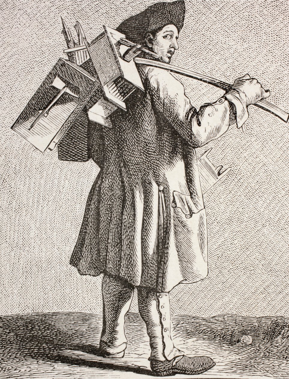 Szczurołap ze swoimi pułapkami w XVIII-wiecznym Paryżu, 1875 r. autorstwa French School