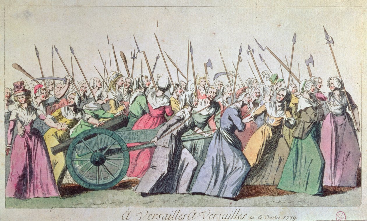 „Wersal, Wersalski marsz kobiet w Wersalu, Paryż, 5 października 1789 r. (zob. 127501 i 154733) autorstwa French School