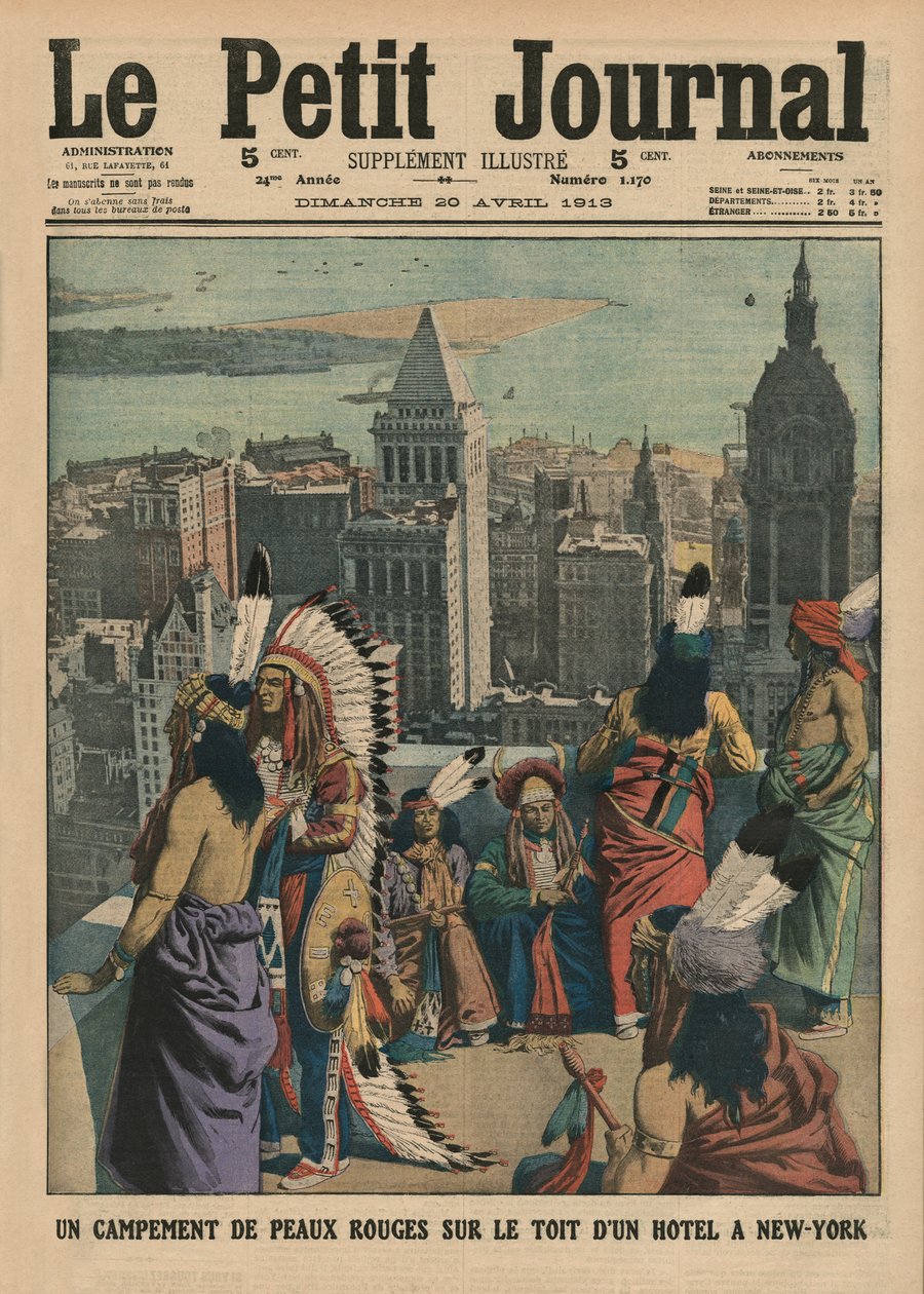 Obóz czerwonoskórych na dachu hotelu w Nowym Jorku, ilustracja na okładce z „Le Petit Journal”, dodatek illustre, 20 kwietnia 1913 autorstwa French School
