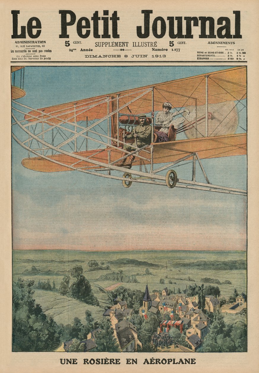 Cnotliwa dziewczyna w samolocie, ilustracja na okładce z „Le Petit Journal”, dodatek illustre, 8 czerwca 1913 autorstwa French School