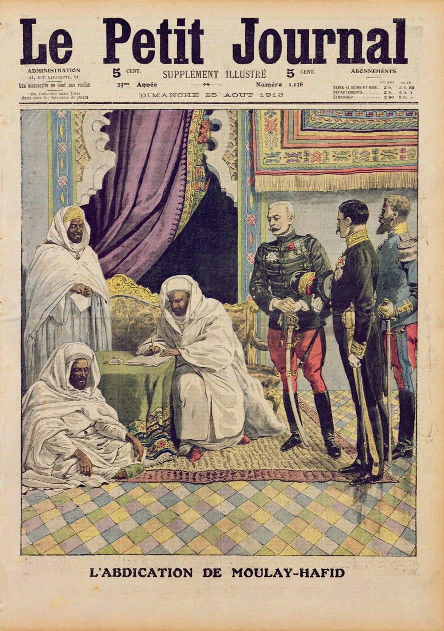 Abdykacja Moulay-Hafida, sułtana Maroka, ilustracja na okładce „Le Petit Journal”, 25 sierpnia 1912 autorstwa French School