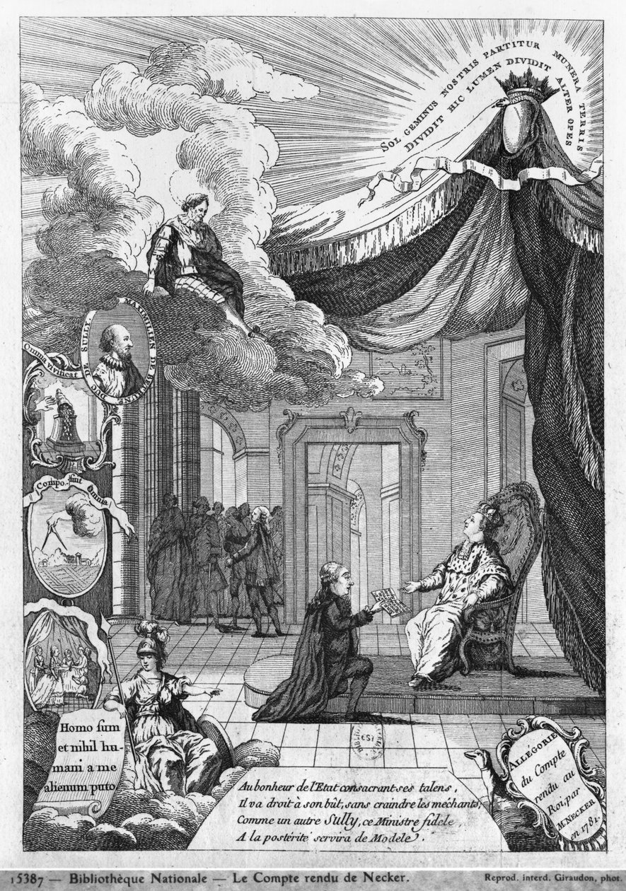 Alegoria raportu przekazanego Ludwikowi XVI (1754-93) przez Jacquesa Neckera (1732-1804) w 1781 r. autorstwa French School