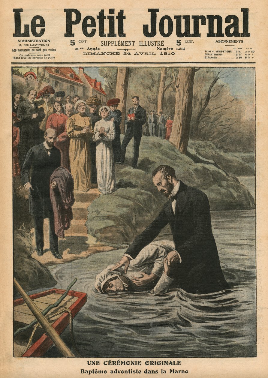 Niezwykła uroczystość, chrzest adwentystów w La Marne, ilustracja z „Le Petit Journal”, dodatek illustre, 24 kwietnia 1910 autorstwa French School