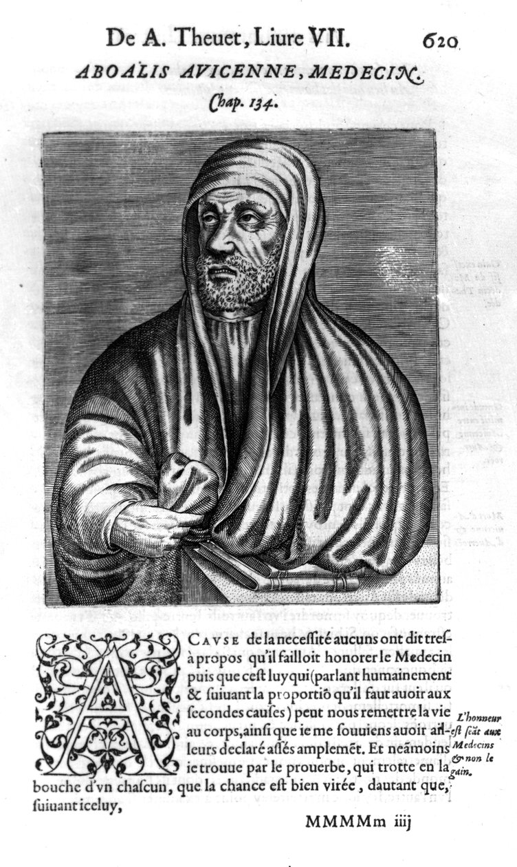 Avicenna, ilustracja z „Prawdziwe cechy i życie sławnych ludzi” Andre Thevet, opublikowana 1584 autorstwa French School
