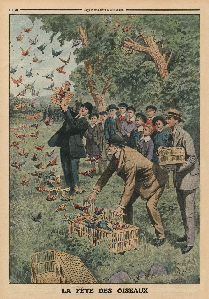 Dzień Ptaka, ilustracja na tylnej okładce z „Le Petit Journal”, dodatek illustre, 27 kwietnia 1913 autorstwa French School