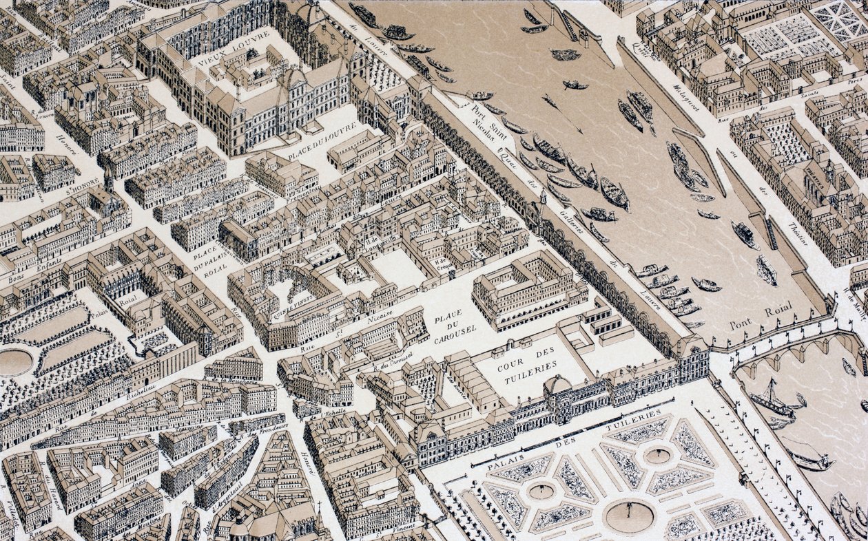 Widok z lotu ptaka na Paryż w 1730, 1875 autorstwa French School