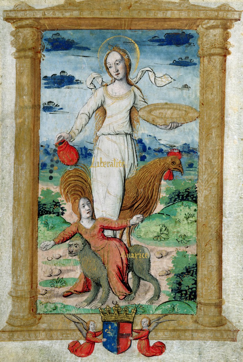 CL 22718 B Hojność przeciw skąpstwu, z „Rondeaux des Vertus” stworzonego dla Louise de Savoie autorstwa French School