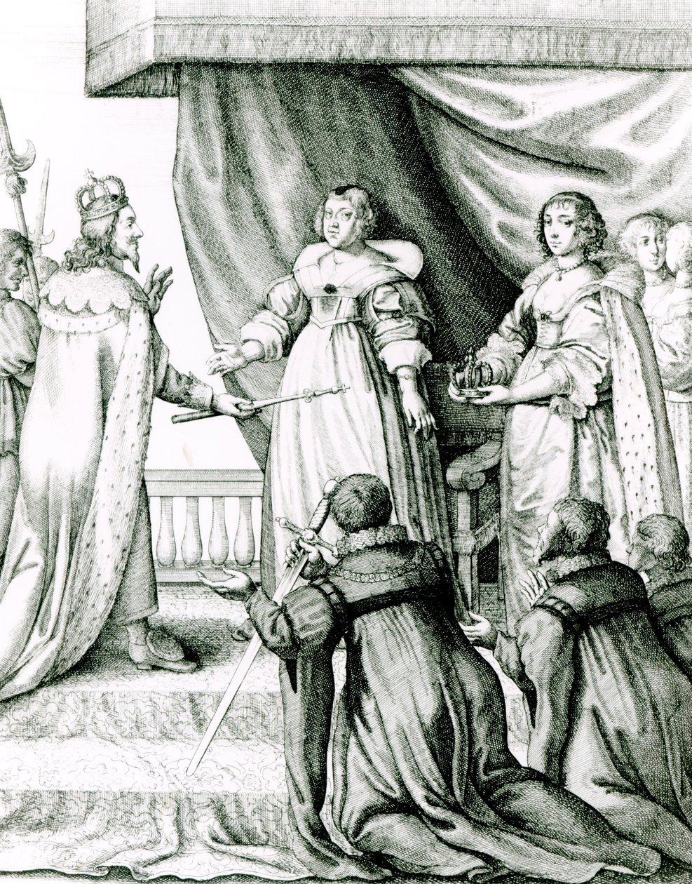 Karol I otrzymuje berło i koronę autorstwa French School