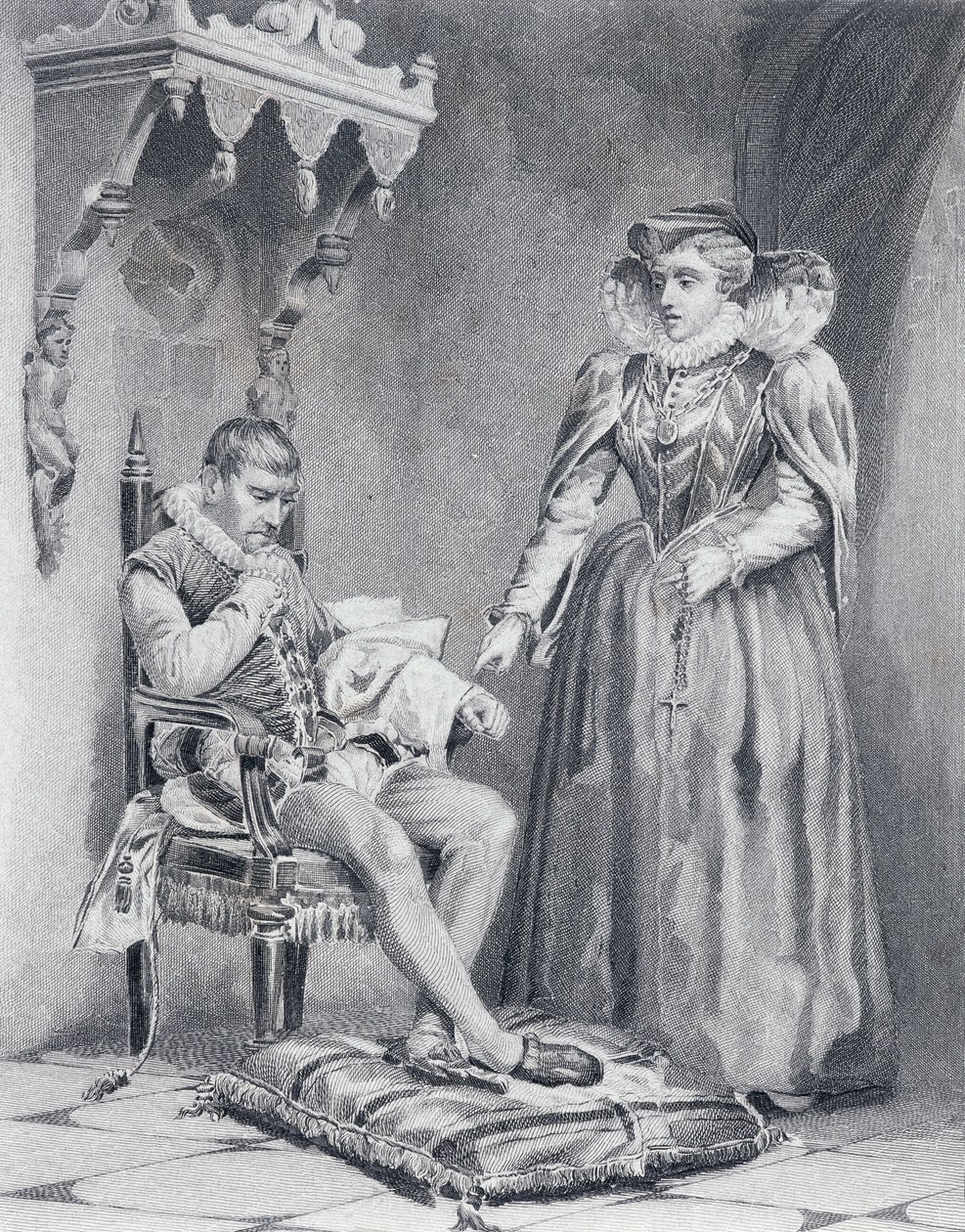 Karol IX (1550-1574), król Francji, z matką Katarzyną Medyceuszy (1519-1589), regent Francji w latach 1560-1574 autorstwa French School