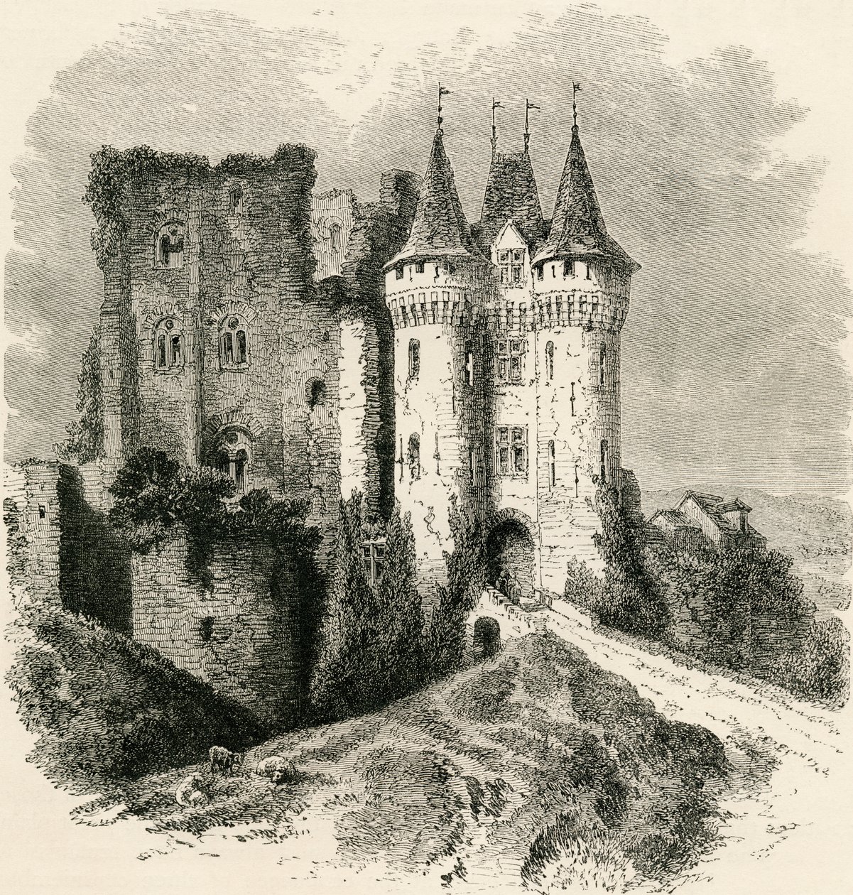Chateau Saint-Jean w Nogent-le-Rotrou we Francji, w XIX wieku, z „French Pictures” ks. Samuela G. Greena, opublikowane w 1878 r. autorstwa French School