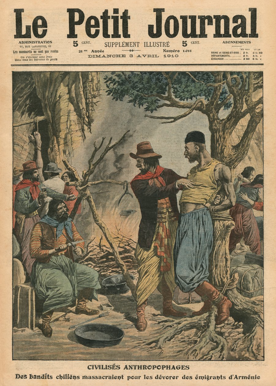 Chilijscy bandyci pożerający ormiańskich emigrantów, ilustracja z „Le Petit Journal”, dodatek ilustr., 3 kwietnia 1910 autorstwa French School