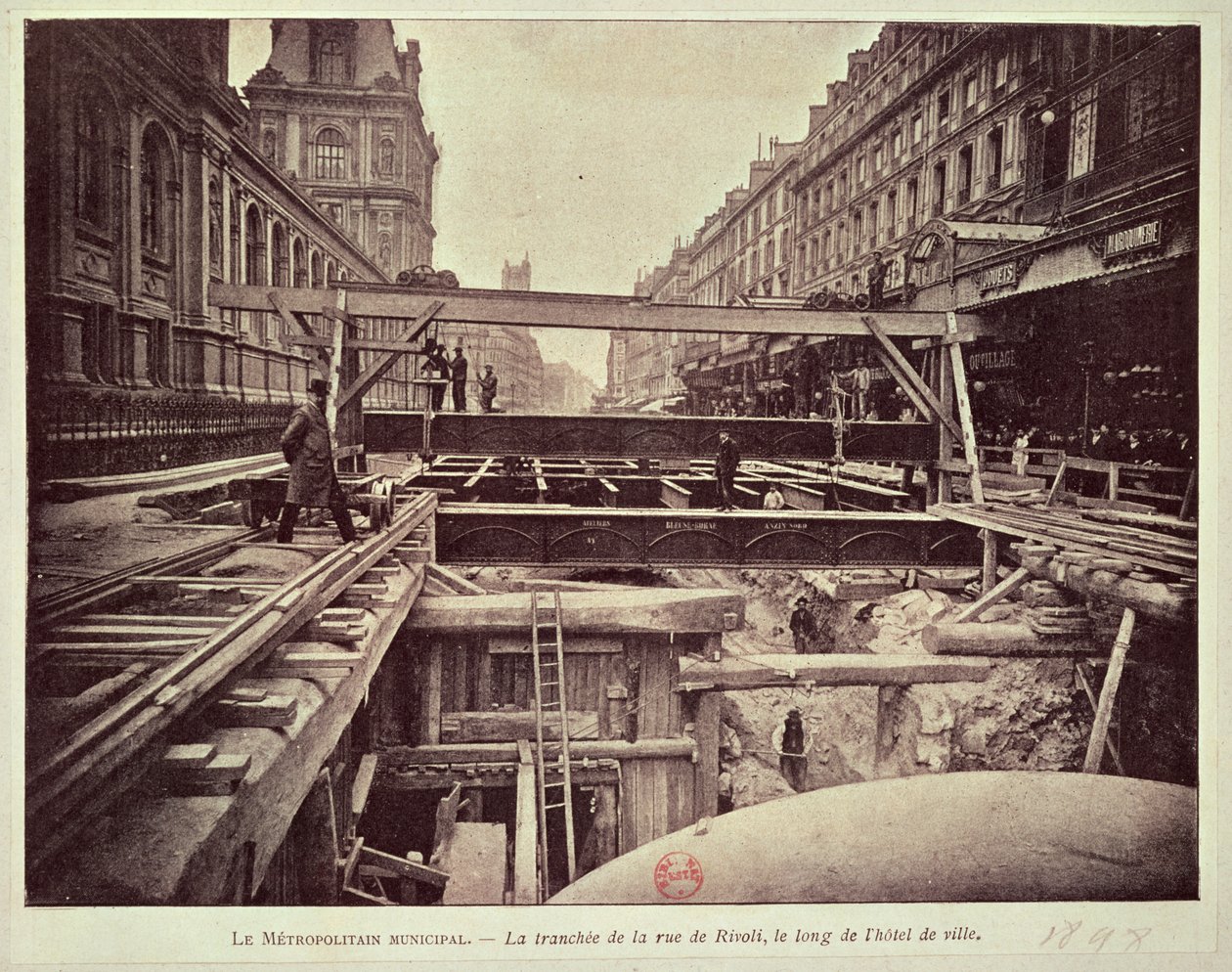 Budowa systemu metra wzdłuż rue de Rivoli, 1898 autorstwa French School