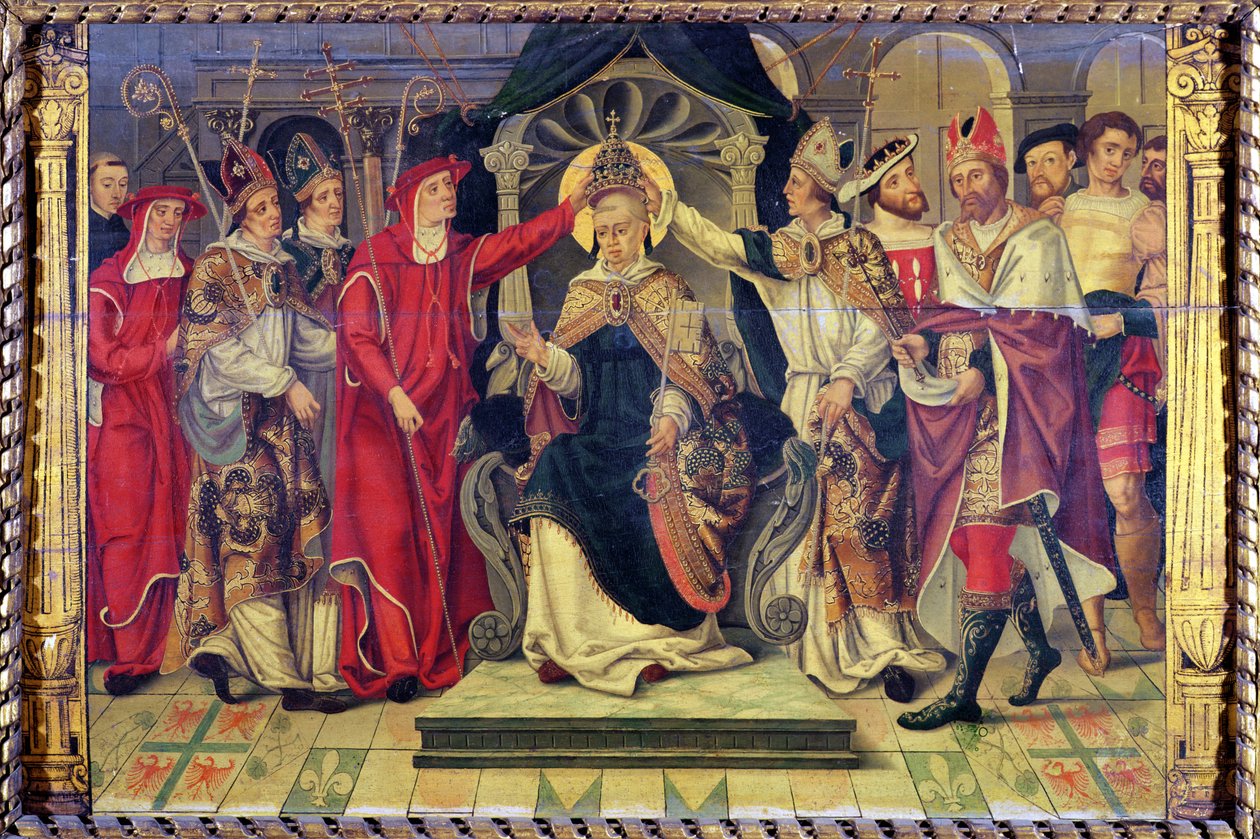 Koronacja papieża Celestyna V (ok. 1215-96) w sierpniu 1294 r. autorstwa French School