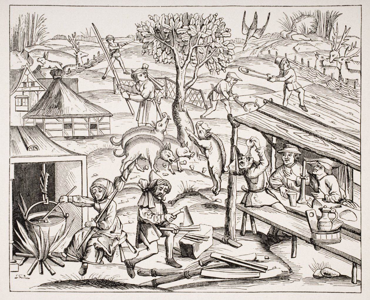 Życie wiejskie, według drzeworytu w folio wydanie Dziewicy, opublikowane w Lyonie, 1517, z 