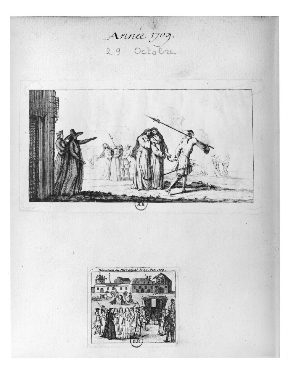 Zniszczenie Port-Royal des Champs i aresztowanie zakonnic 29 października 1709 r. (rycina) (fot. bw) autorstwa French School