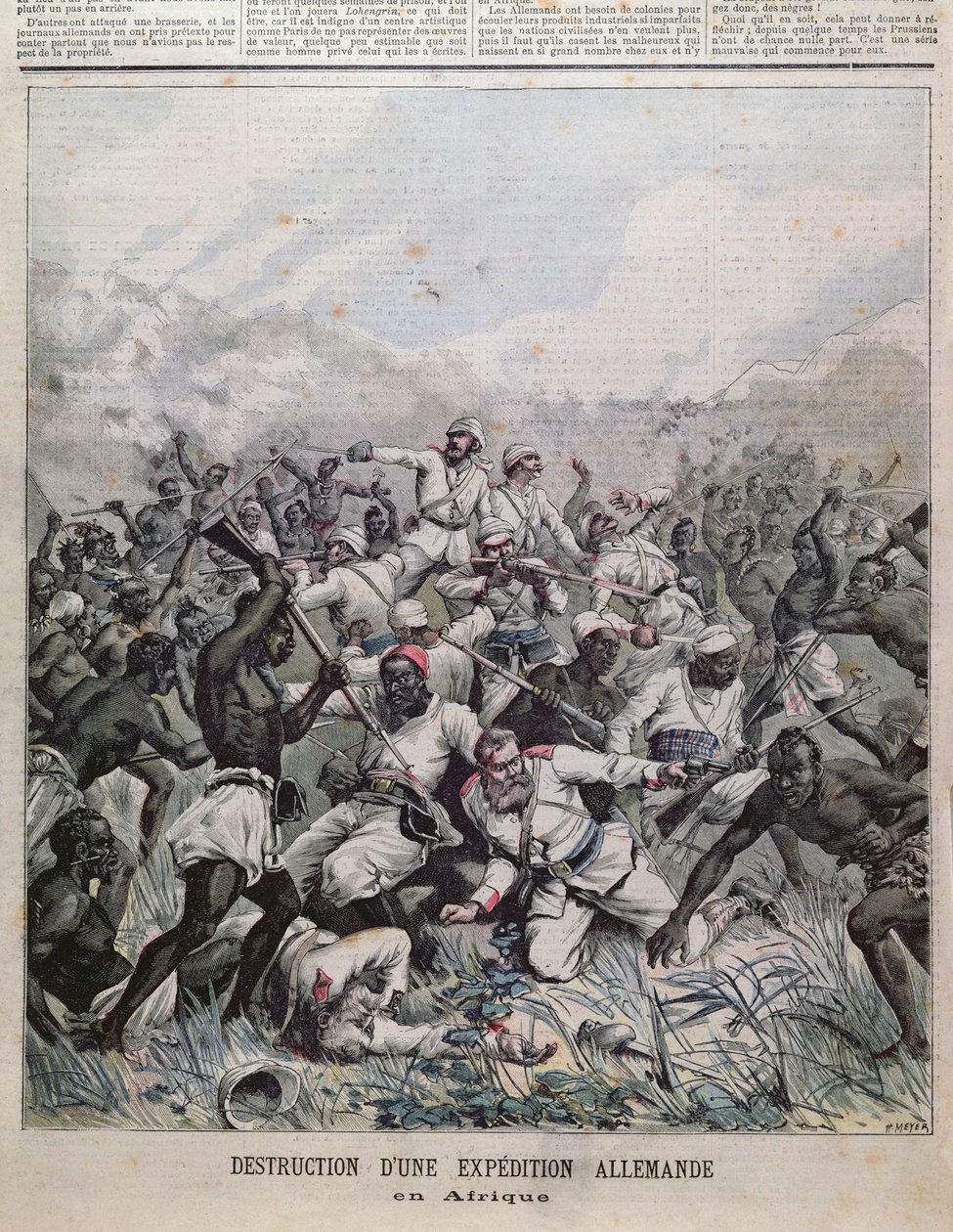 Zniszczenie niemieckiej ekspedycji w Afryce, ilustracja z okładki Le Petit Journal, 1891 autorstwa French School