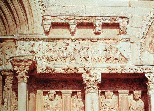 Detal z portalu centralnego fasady zachodniej, przedstawiający sceny z Męki Pańskiej, ok.1180 autorstwa French School