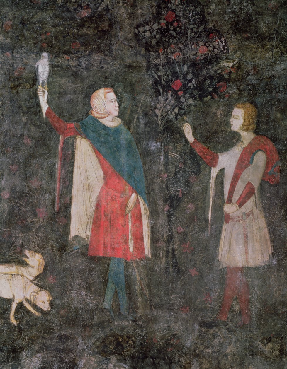 Fragment dwóch sokolników, z Sali Jelenia, 1343 autorstwa French School
