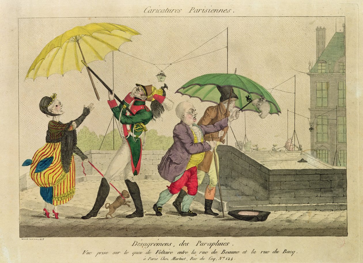 Spory o parasole, z „Karykatury Parisiennes” autorstwa French School
