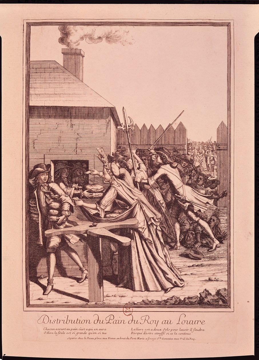Dystrybucja chleba w Luwrze podczas niedoboru żywności, 1709 r. autorstwa French School