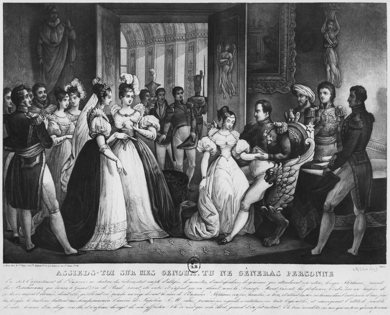 „Usiądź na kolana, nikomu to nie przeszkadza” lub scena sądowa, 1803 (rycina) (fot. bw) autorstwa French School
