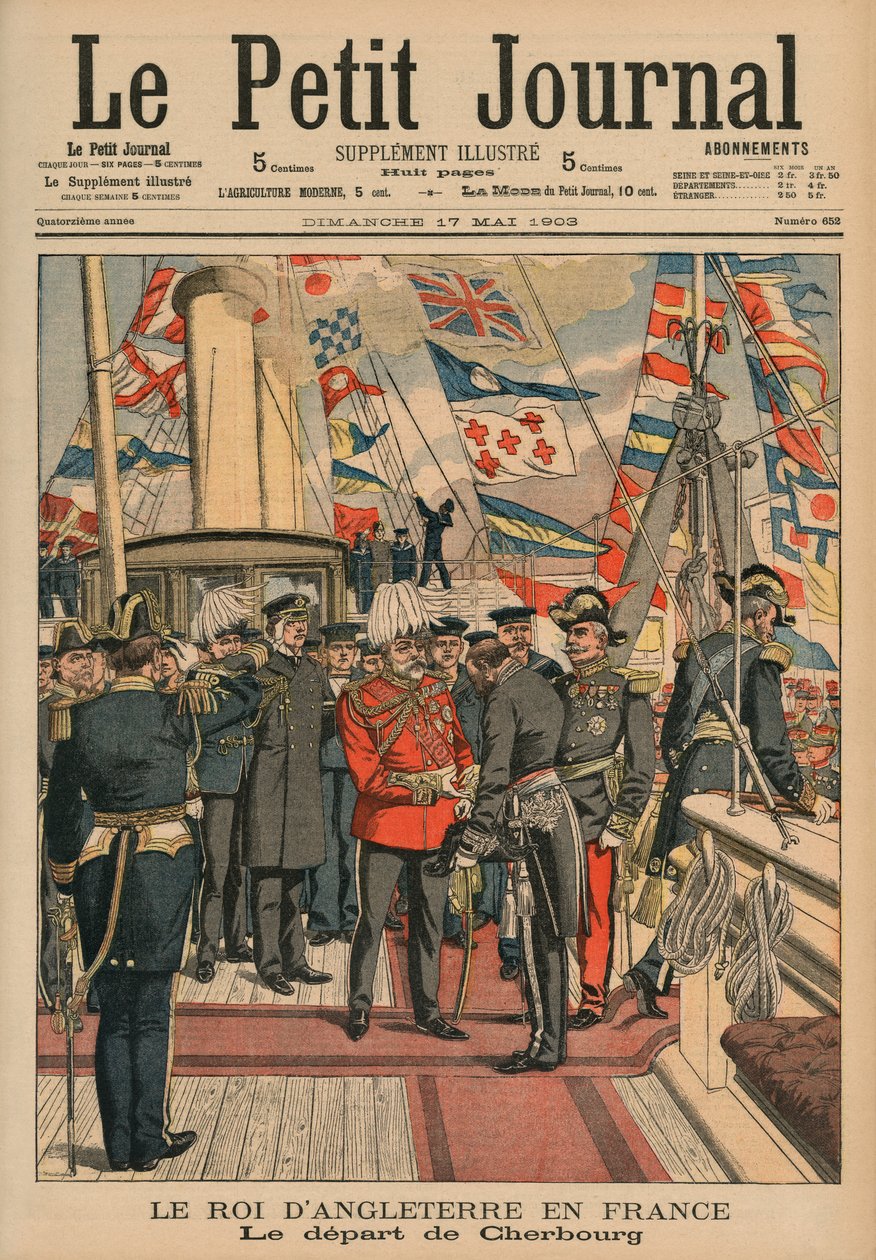 Edward VII, król Anglii, opuszcza Cherbourg, ilustracja na okładce z „Le Petit Journal”, dodatek ilustr., 17 maja 1903 autorstwa French School