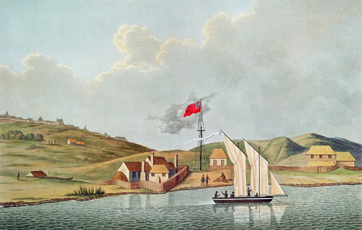 Angielscy misjonarze w Kidikidi w Nowej Zelandii z „Voyage Autour du Monde sur les Corvettes de l