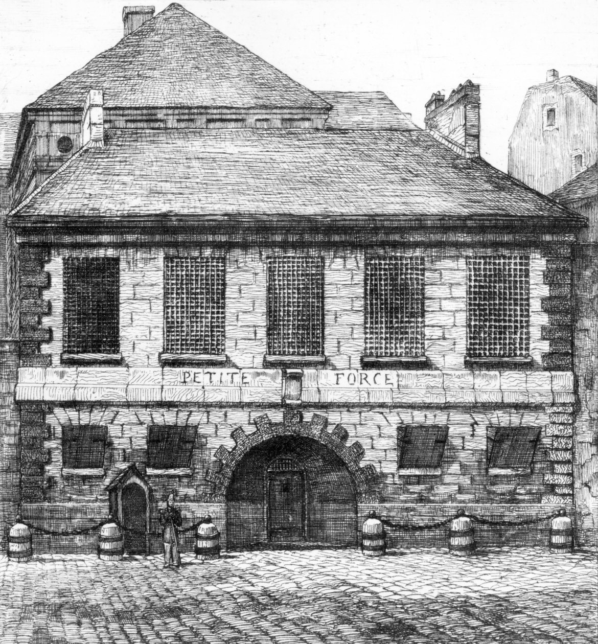 Wejście do więzienia „La Petite Force”, rue Pavee w Paryżu, 1850 autorstwa French School