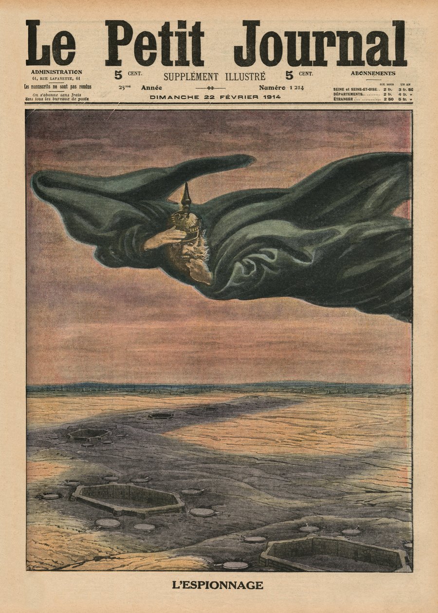 Szpiegostwo, ilustracja na okładce z „Le Petit Journal”, dodatek illustre, 22 lutego 1914 autorstwa French School