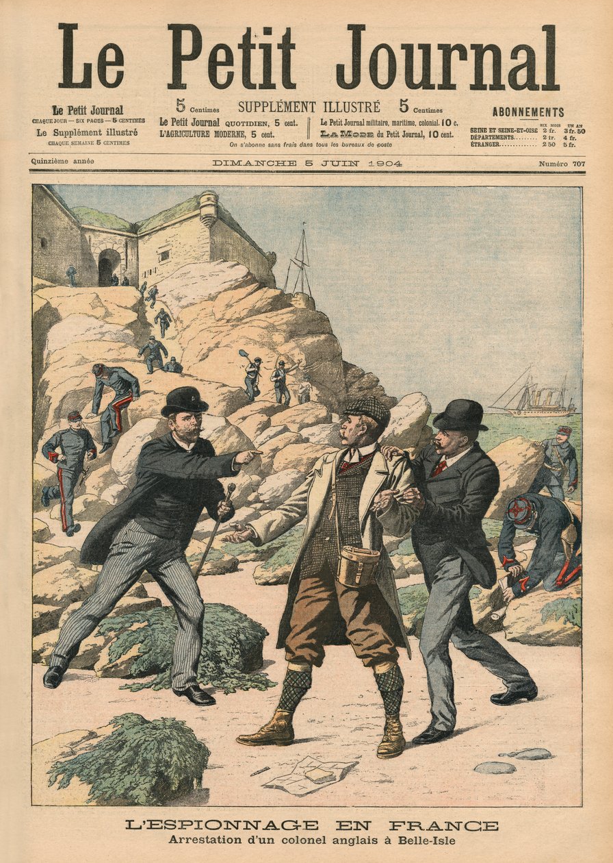 Szpiegostwo we Francji, aresztowanie angielskiego pułkownika w Belle-Isle, ilustracja z „Le Petit Journal”, dodatek illustre, 5 czerwca 1904 autorstwa French School