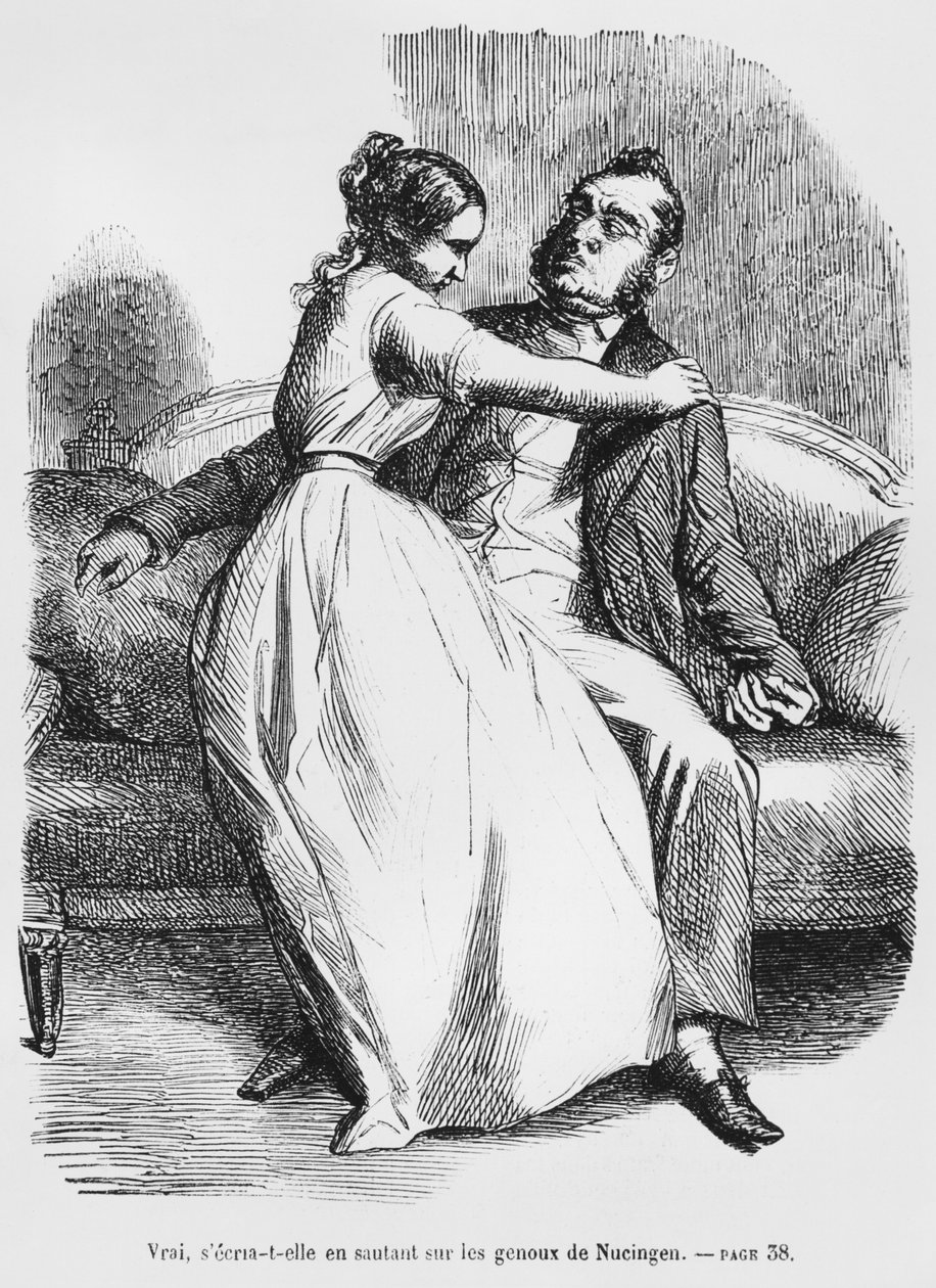 Esther van Gobseck i baron Nucingen, ilustracja ze Splendeurs et Miseres des Courtisanes autorstwa Honore de Balzac, opublikowana w 1867 r. autorstwa French School
