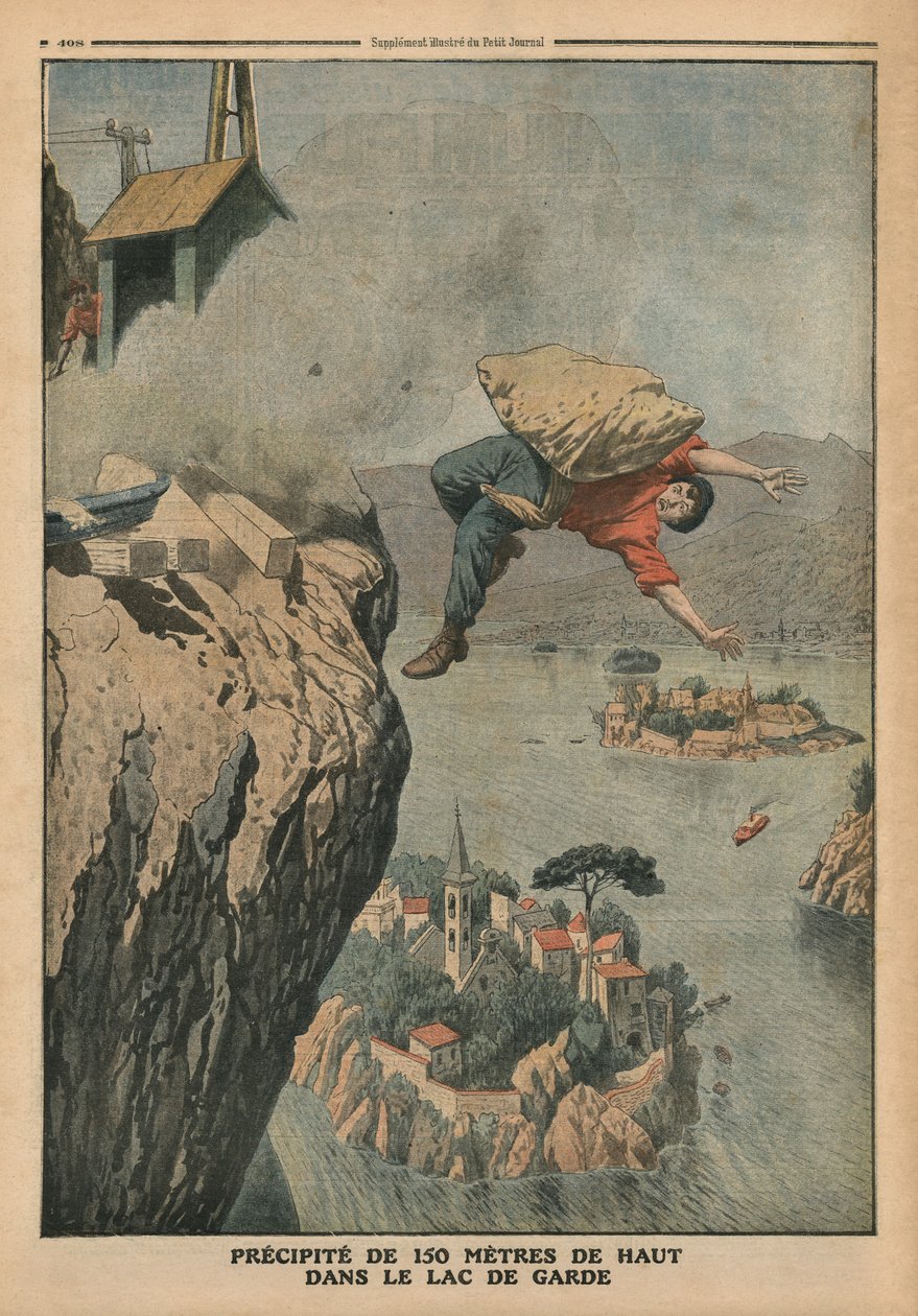 Spadanie w jeziorze Garda, ilustracja z „Le Petit Journal”, dodatek illustre, 18 grudnia 1910 autorstwa French School