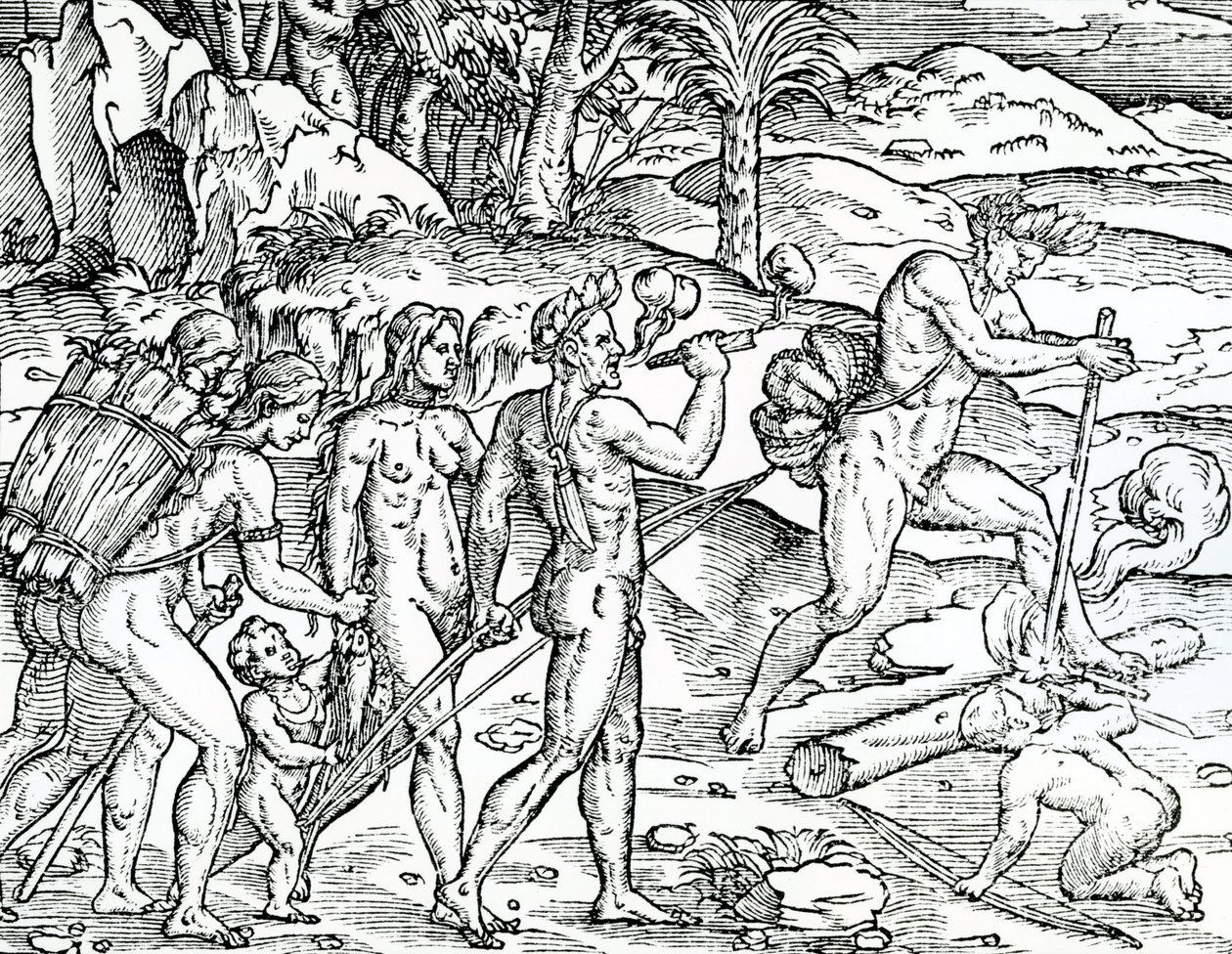 Scena wędkarska, Brazylia, ilustracja z Singularities of France Antarctique, Andre de Thevet, 1558 autorstwa French School