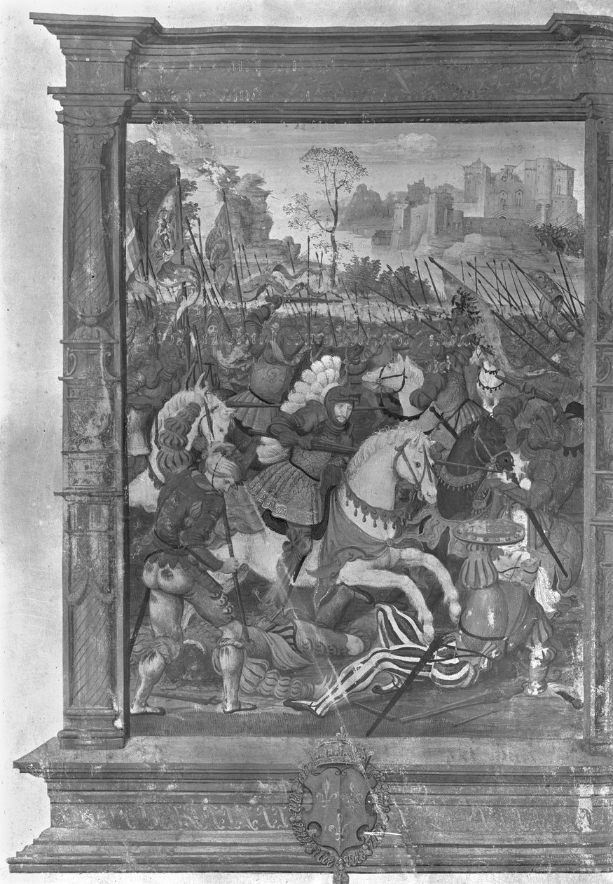 Fol.1 Francois I (1494-1547) szarżujący w bitwie pod Marignan, 14 września 1515 autorstwa French School