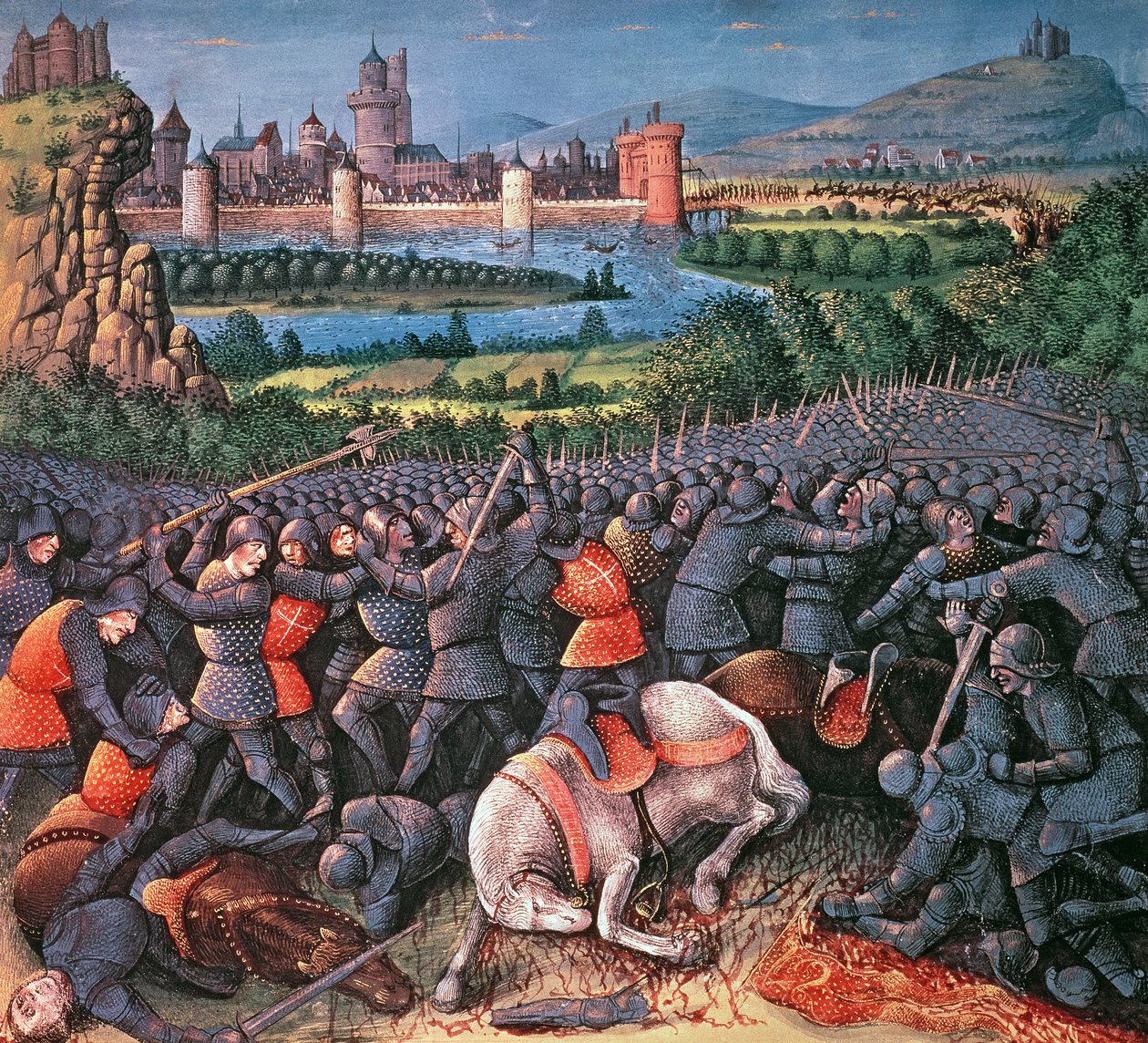 Fr 5594, f.37v Scena bitewna, z Passages faits Outremer autorstwa Sebastiana Marmoreta, c.1490 autorstwa French School