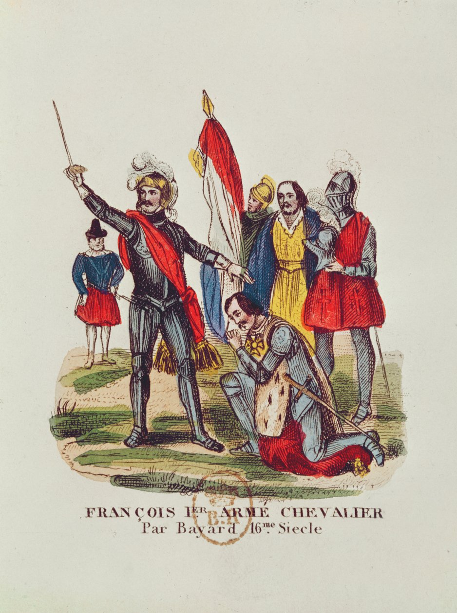 Francois I (1494-1547) król Francji i Pierre du Terrail (1476-1524) Chevalier Bayard, po bitwie pod Marignan w 1515, 1841 autorstwa French School