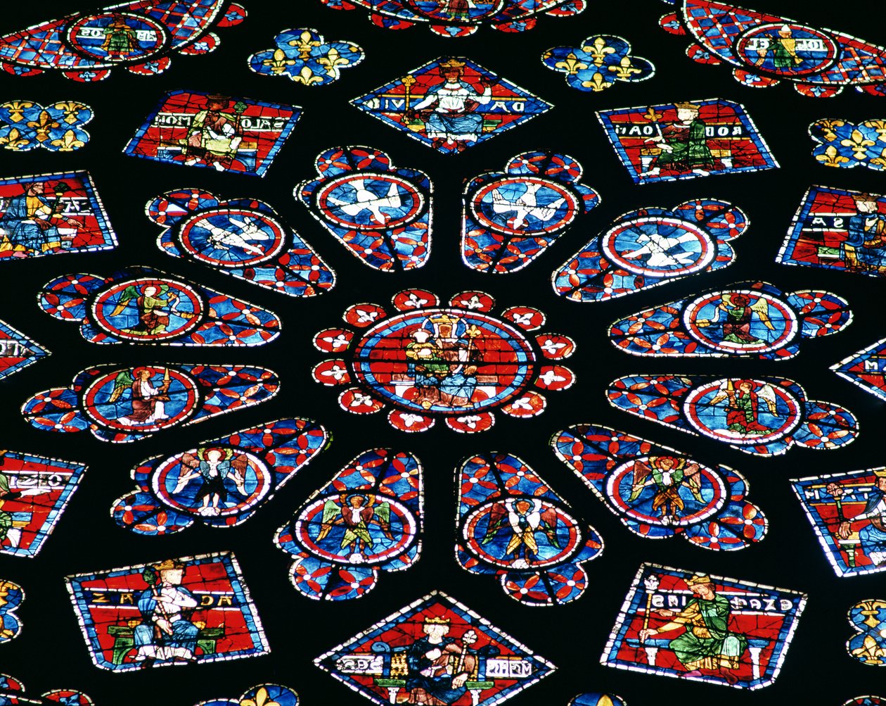 Gloryfikacja Matki Boskiej, rozeta północna, ok. 1223 (witraż) (fragment) autorstwa French School