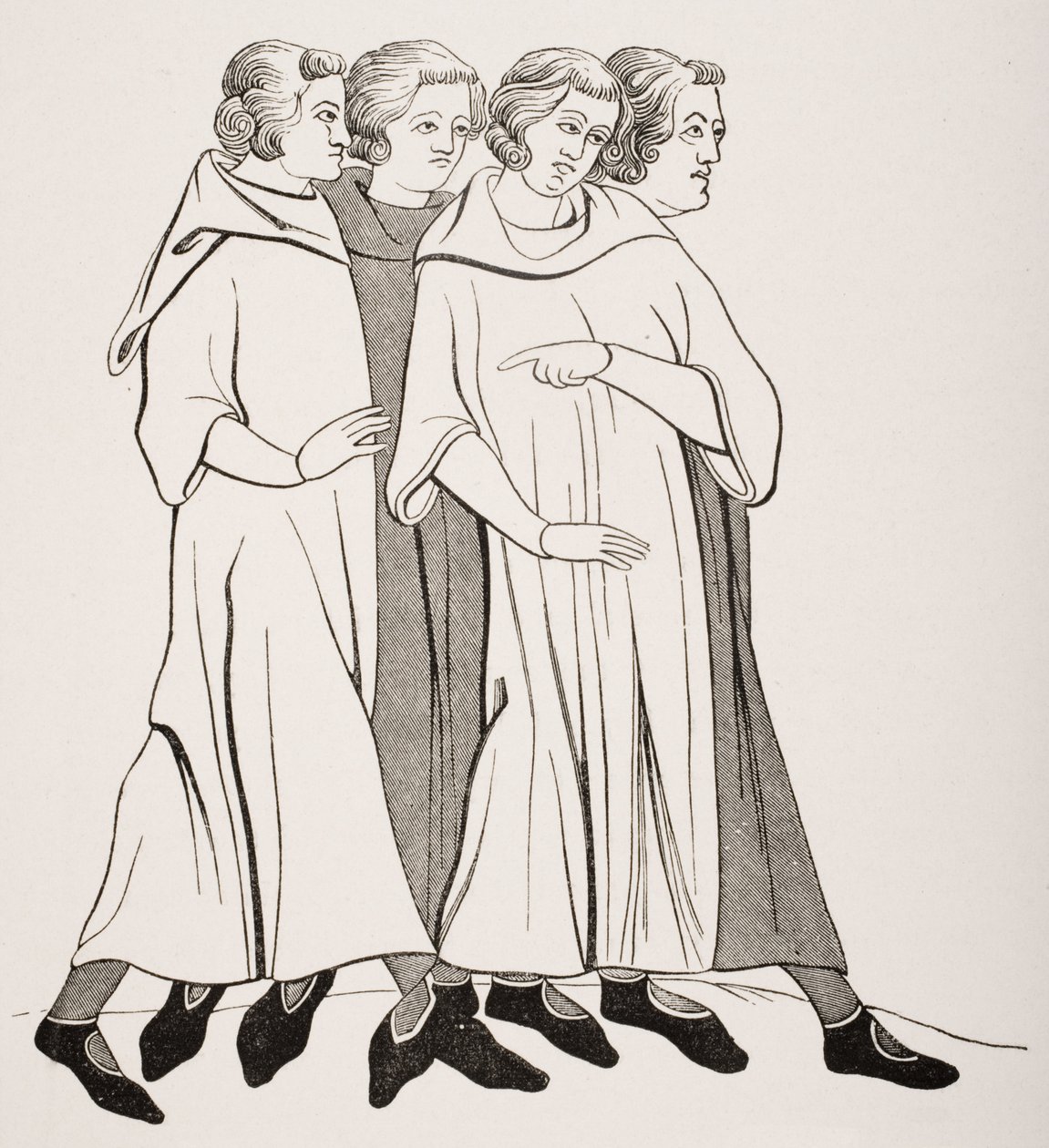 Grupa Bourgeois, według miniatury w rękopisie z XIII wieku, z „Le Moyen Age et La Renaissance” Paula Lacroix (1806-84) opublikowanej w 1847 roku autorstwa French School
