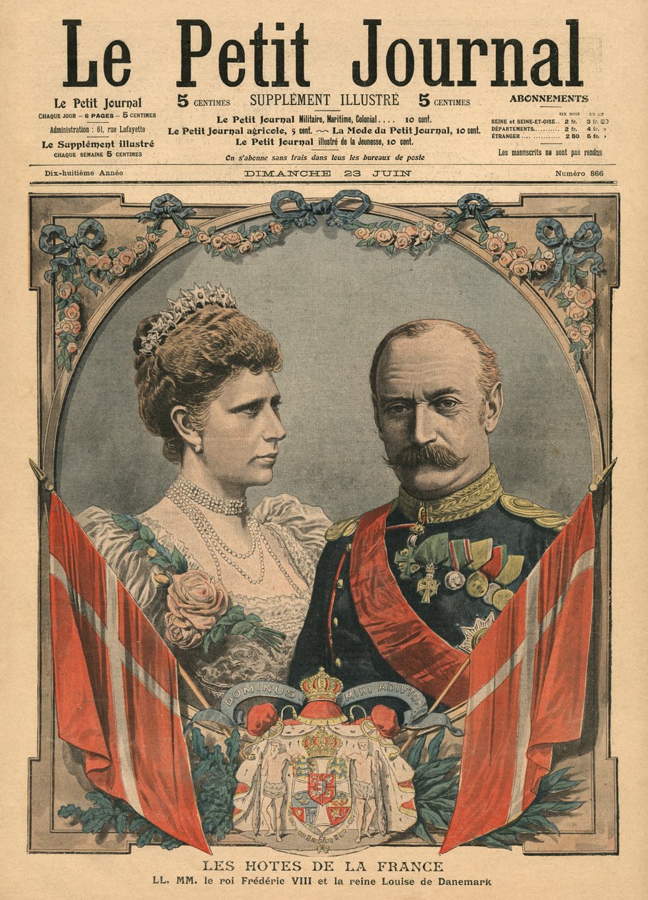 Goście Francji, król Fryderyk VIII (1843-1912) i królowa duńska Ludwika (1851-1926), ilustracja z „Le Petit Journal”, dodatek illustre, 23 czerwca 1907 autorstwa French School