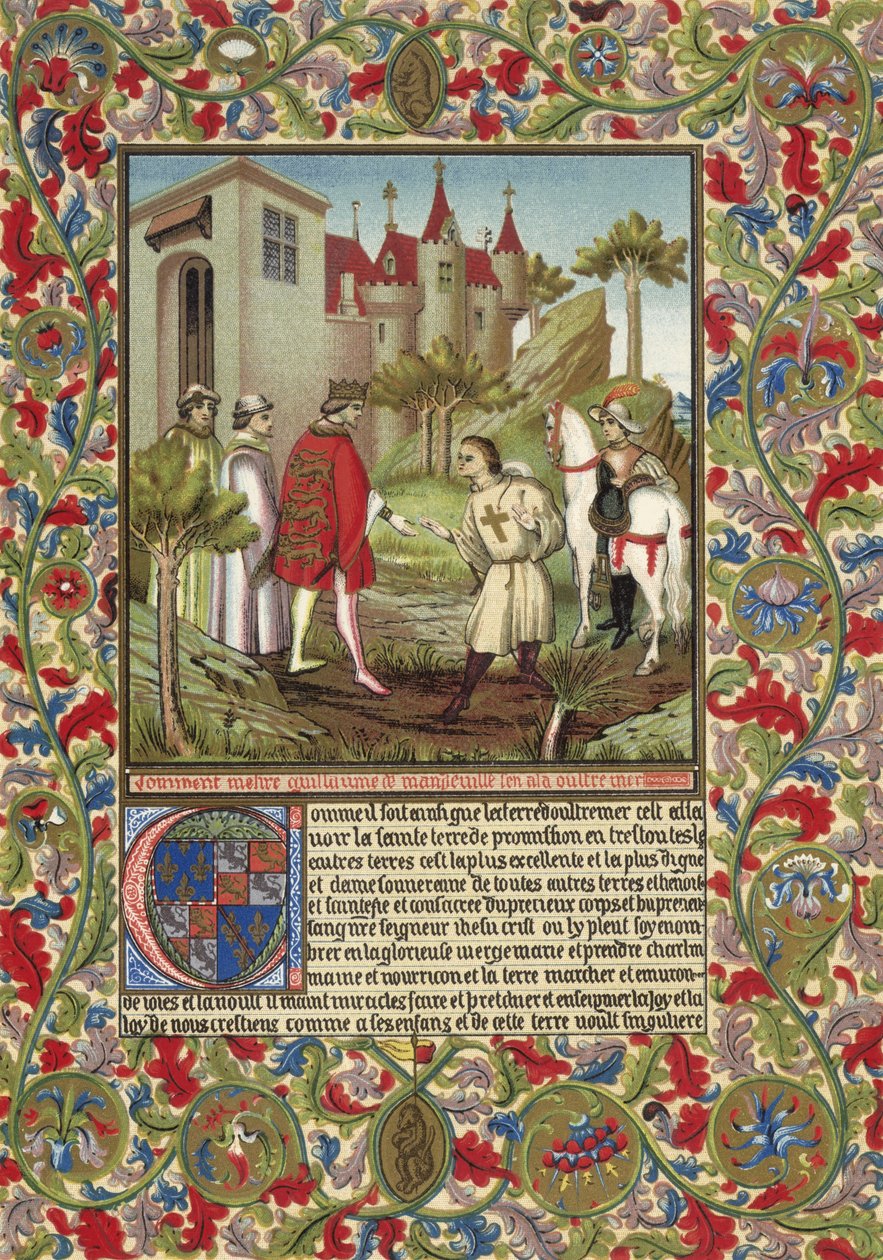 Guillaume de Mandeville, 3. hrabia Essex, spotyka Ryszarda Lwie Serce (chromolitografia) autorstwa French School