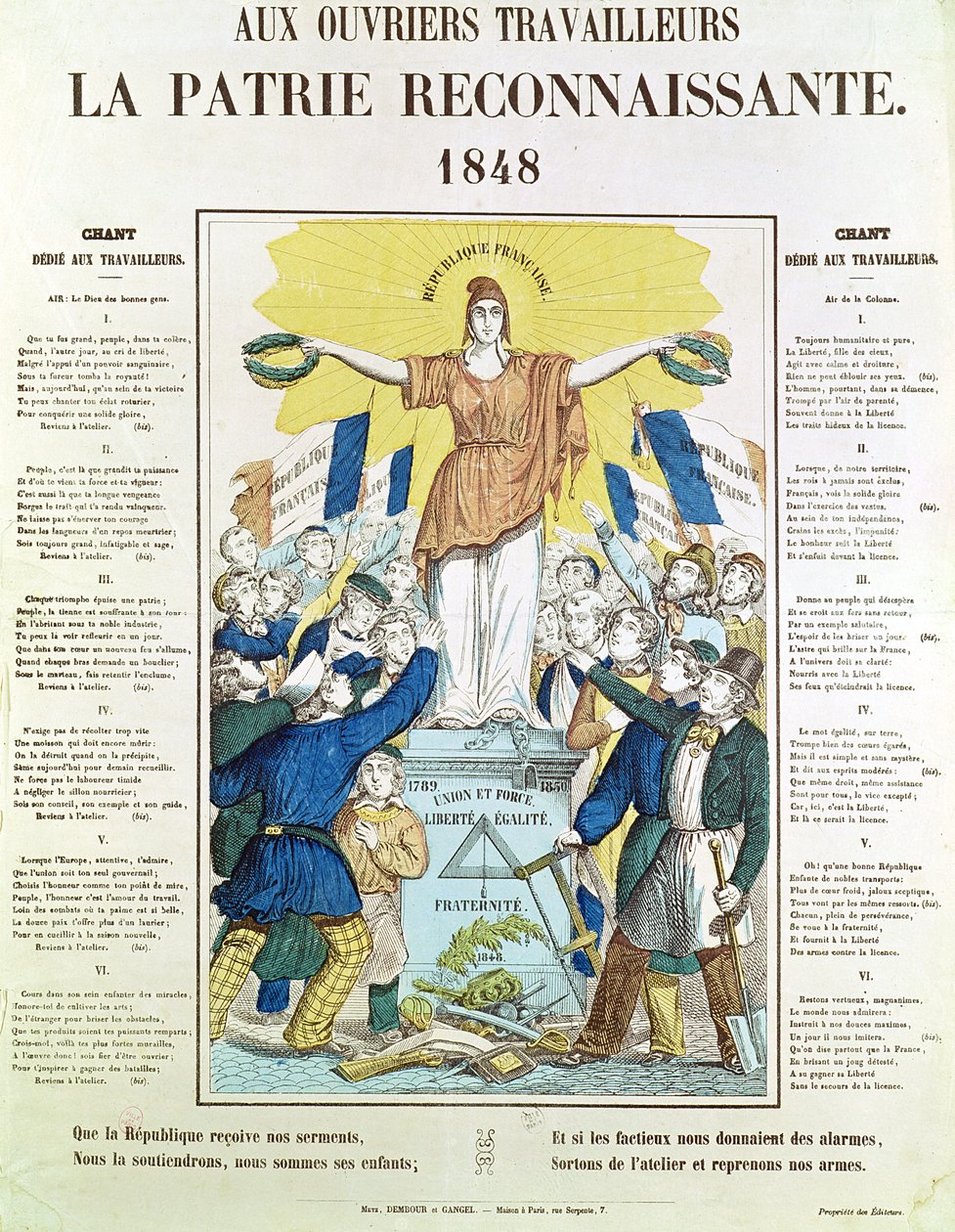 Ilustrowany arkusz liryczny do pieśni poświęconej robotnikom, 1848 autorstwa French School