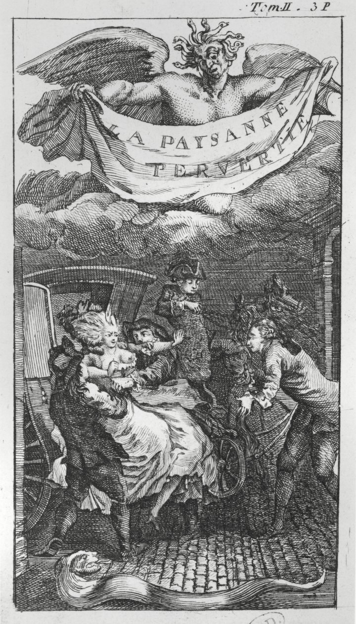 Ilustracja z „La Paysanne Pervertie”, autorstwa Nicolasa Restifa de la Bretonne (1734-1806) autorstwa French School